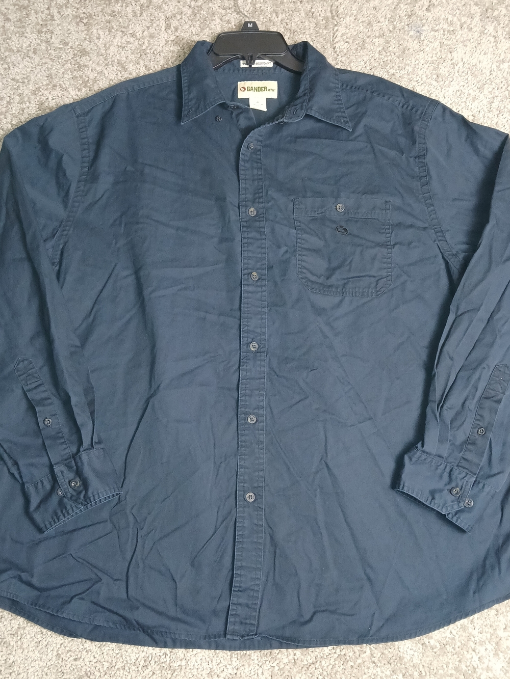 Gander Mountain Men's Button-Up Long Sleeve Shirt in Navy Blue Heavy Cotton - XL